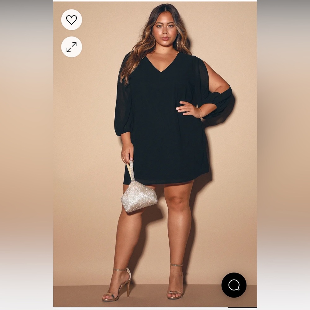 NWT Lulus Shifting Dears Black Long Sleeve Black Midi Dress Size 1X,2X